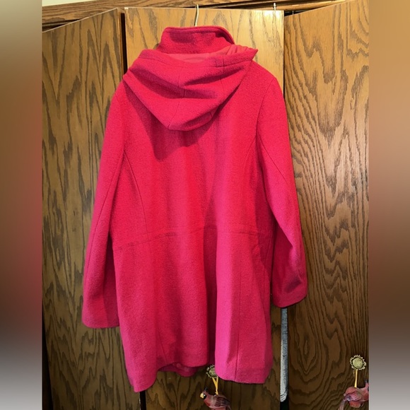 LAND’S END. Classic Beautiful Wool Blend RED COAT with HOOD sz 20W - Picture 2 of 13